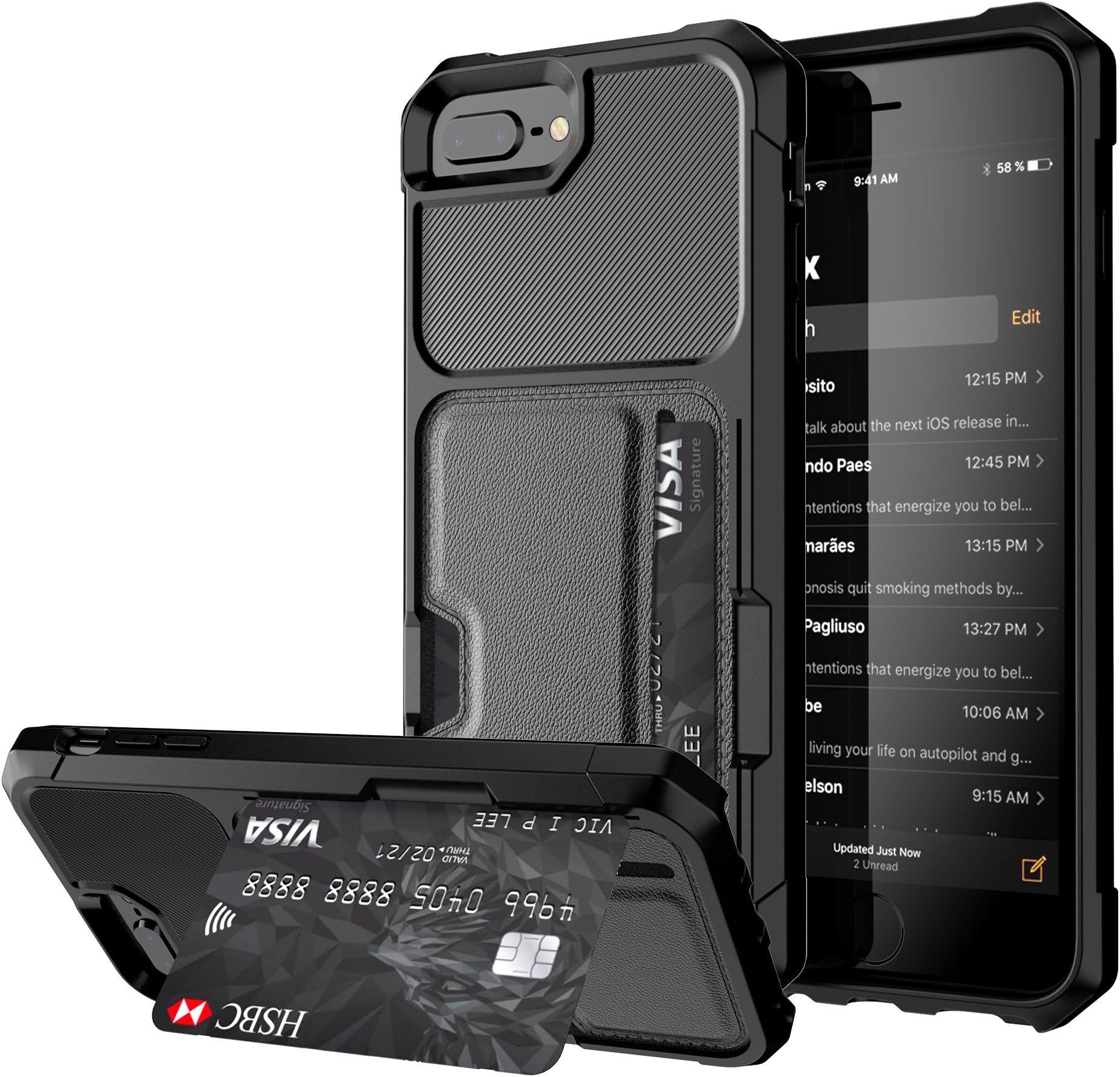 iPhone 7 Plus/8 Plus Case, TOPBIN Wallet Case with Credit Card Holder Slot Magnetic Absorption Shockproof Defender Anti-Scratch Case Cover for iPhone 6 Plus/6s Plus/7 Plus/8 Plus 5.5” (Black)