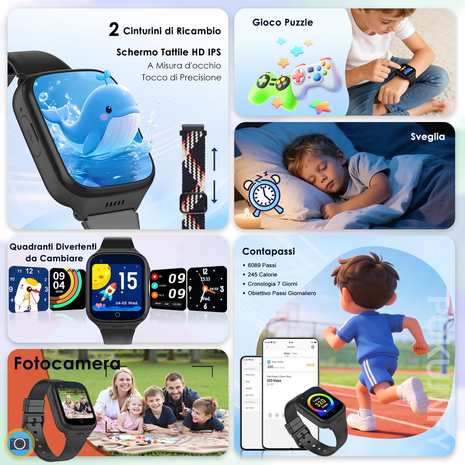 4G Smartwatch Bambini per Bambino Bambina - GPS Localizzatore Videochiamata Telefono Chat Vocale SOS Calcolatrice Sveglia Giochi Contapassi - Digitale Orologio Smartwatch Bambini Regali