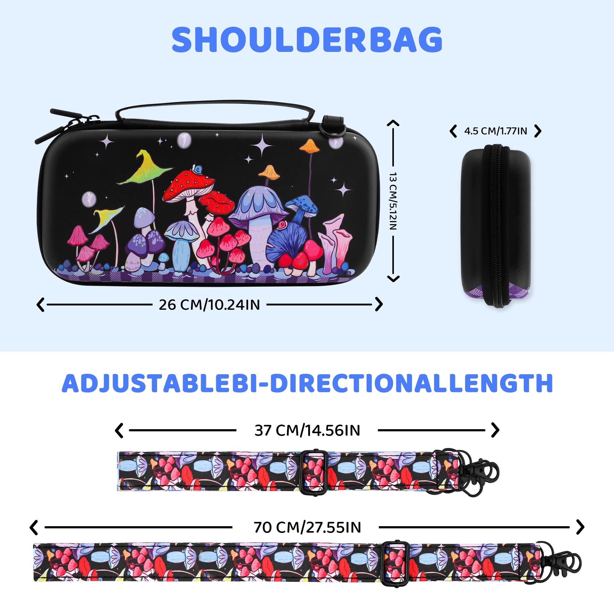 GLDRAM Custodia da trasporto a forma di fungo magico per Nintendo Switch, borsa da viaggio resistente con cover protettiva glitterata, protezione schermo HD Utral, tracolla e tappi per pollice, per