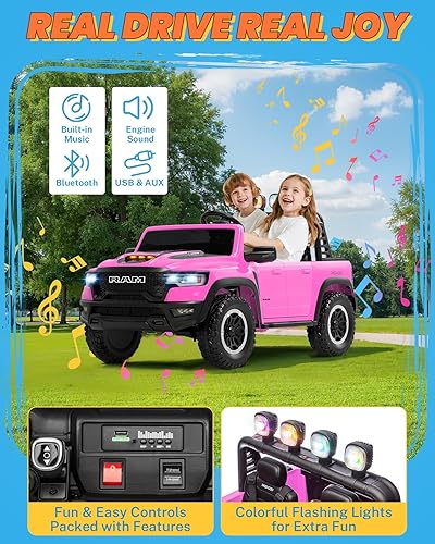 Miniatura 3 de ENYOPRO - Juguetes de paseo de 24 V para niños de 4 a 8 años, con licencia RAM 1500 RHO de 2 plazas para niños con control remoto para padres, pedal