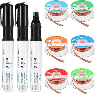 9 Pcs No Clean Soldering Pen and Solder Braided Wick Set 1.5 Meters Length Desoldering Wicks Solder Braid Wick Liquid Solder Flux for Electronics Welding Repair Tabbing Wire Maintenance