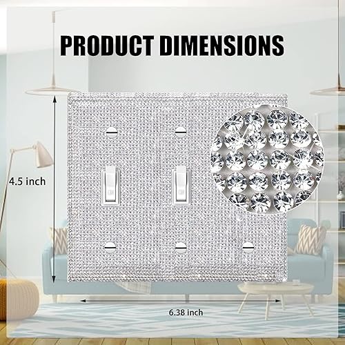 Miniatura 2 de Gaocai Cubierta de placa de pared con diamantes de imitación plateados brillantes, cubierta de interruptor de luz, cubierta decorativa de 3 bandas,