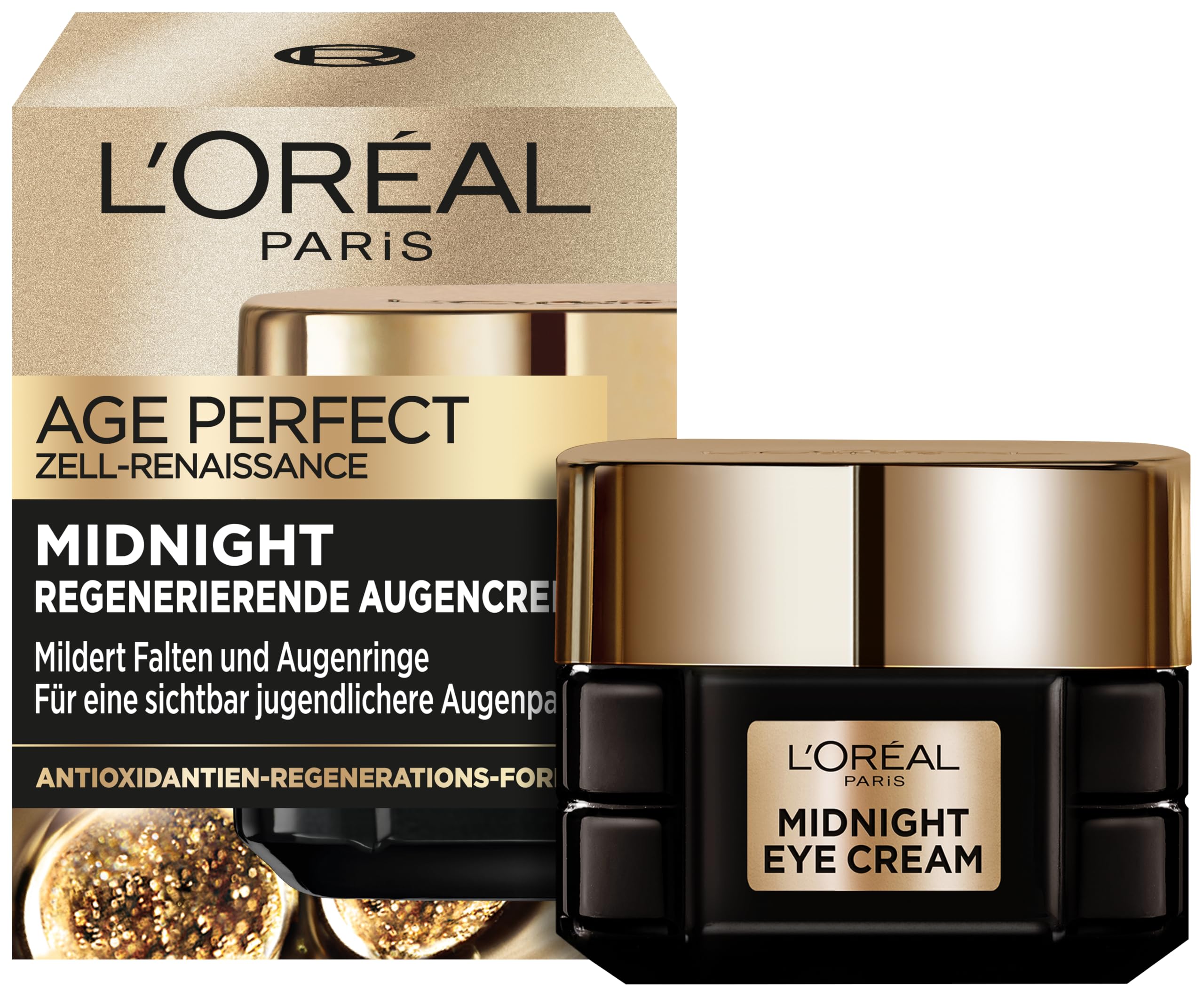 L'Oréal Paris Midnight Augencreme für Frauen: für sichtbar jugendlichere, wachere Augen mit Antioxidantien-Regenerationsformel und seidenartige Textur, Age Perfect Zell Renaissance1x 15ml