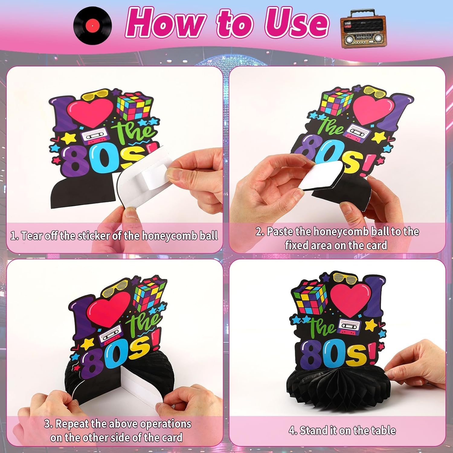 10 Pcs 80s Party Decorations, 1980s Table Honeycomb Centerpieces Back to the 80s Decor for Retro Party Photo Props Birthday Wedding Anniversary Favors Supplies - Image 5