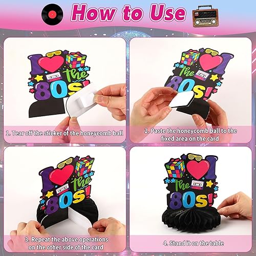 Miniatura 5 de 10 piezas de decoraciones de fiesta de los años 80, centros de mesa de los años 80, decoración de regreso a los años 80, decoración para fiestas