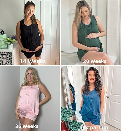 Miniatura 4 de Ekouaer Conjunto de pijama de lactancia para mujer, ropa de dormir de doble capa, sin mangas, top y pantalones cortos, pijamas de embarazo