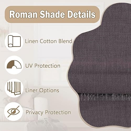 Miniatura 2 de ChadMade Persianas de lino, persianas de tela sólida con aislamiento térmico, persianas romanas hechas a medida, oscurecimiento de la habitación,