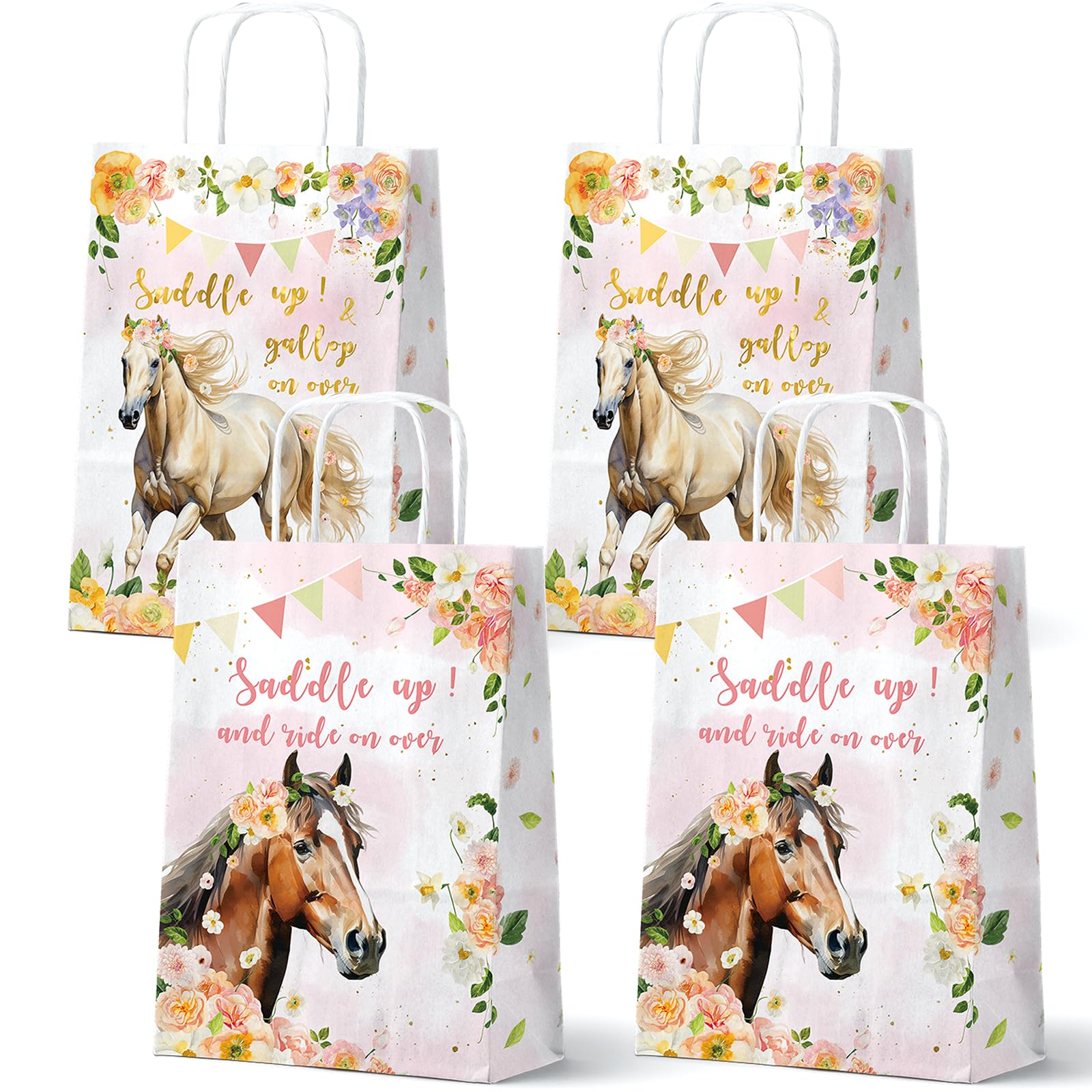 Girl Horse Party Favor Bags, 24 Pcs Horse Goodie Bags with Handles