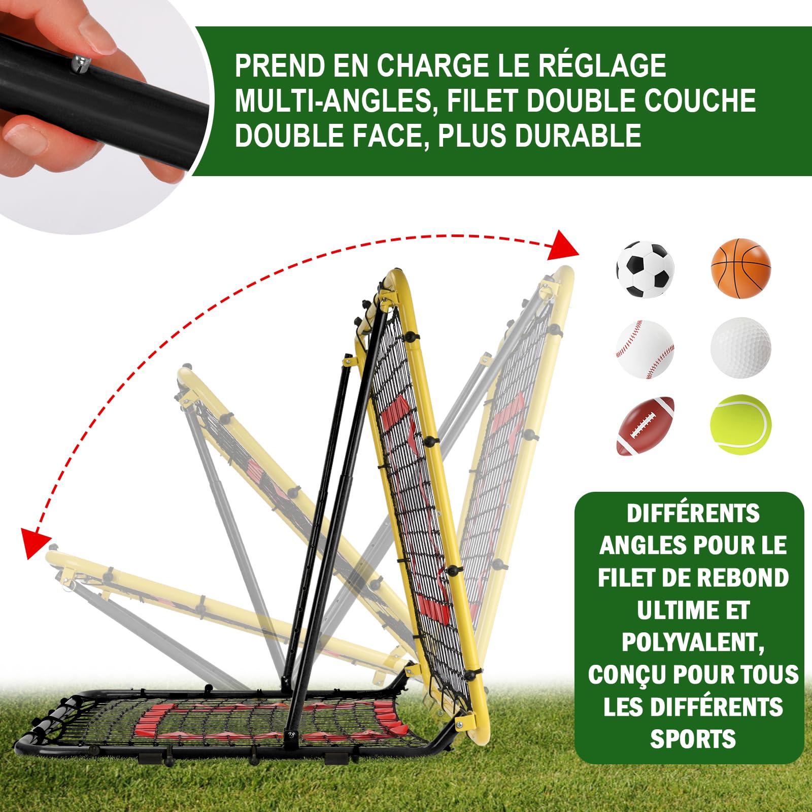 BaseGoal Filet de Rebond Football, Ajustable Angle Réglables Rebondisseur de Football Pliable avec Filet Double Couche, Convient pour Entraînement et Plus Varié Enfants et Adolescents
