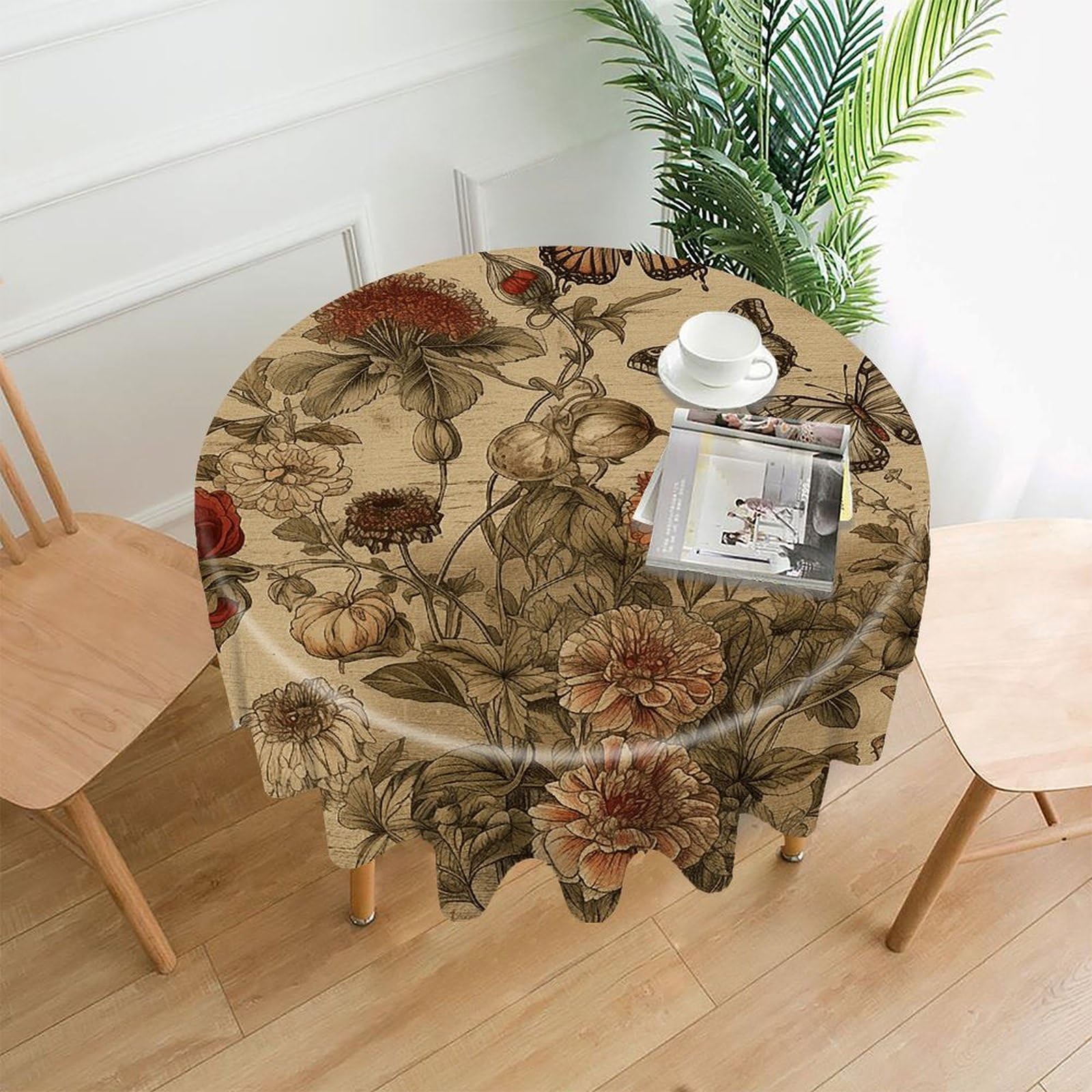 FekiLoot Wildflowers and Butterflies Round Tablecloth Cover 60 Inch Wrinkle Free Washable Polyester Fabric Table Cover Decorative Round Table Cloth for Home Dining Kitchen Party Farmhouse