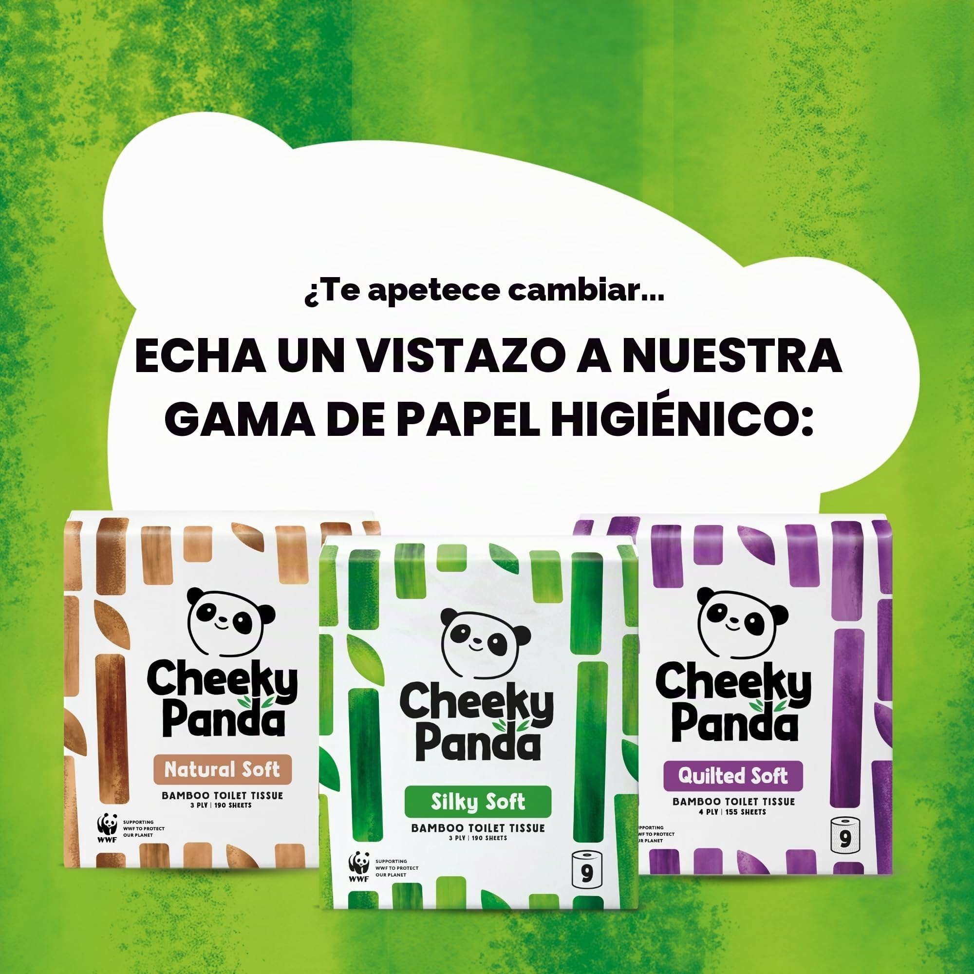The Cheeky Panda Papel Higiénico de Bambú | 24 Rollos x 200 Hojas | 3 Capas 100% Bambú Biodegradable Sin Plástico | Paquete a Granel