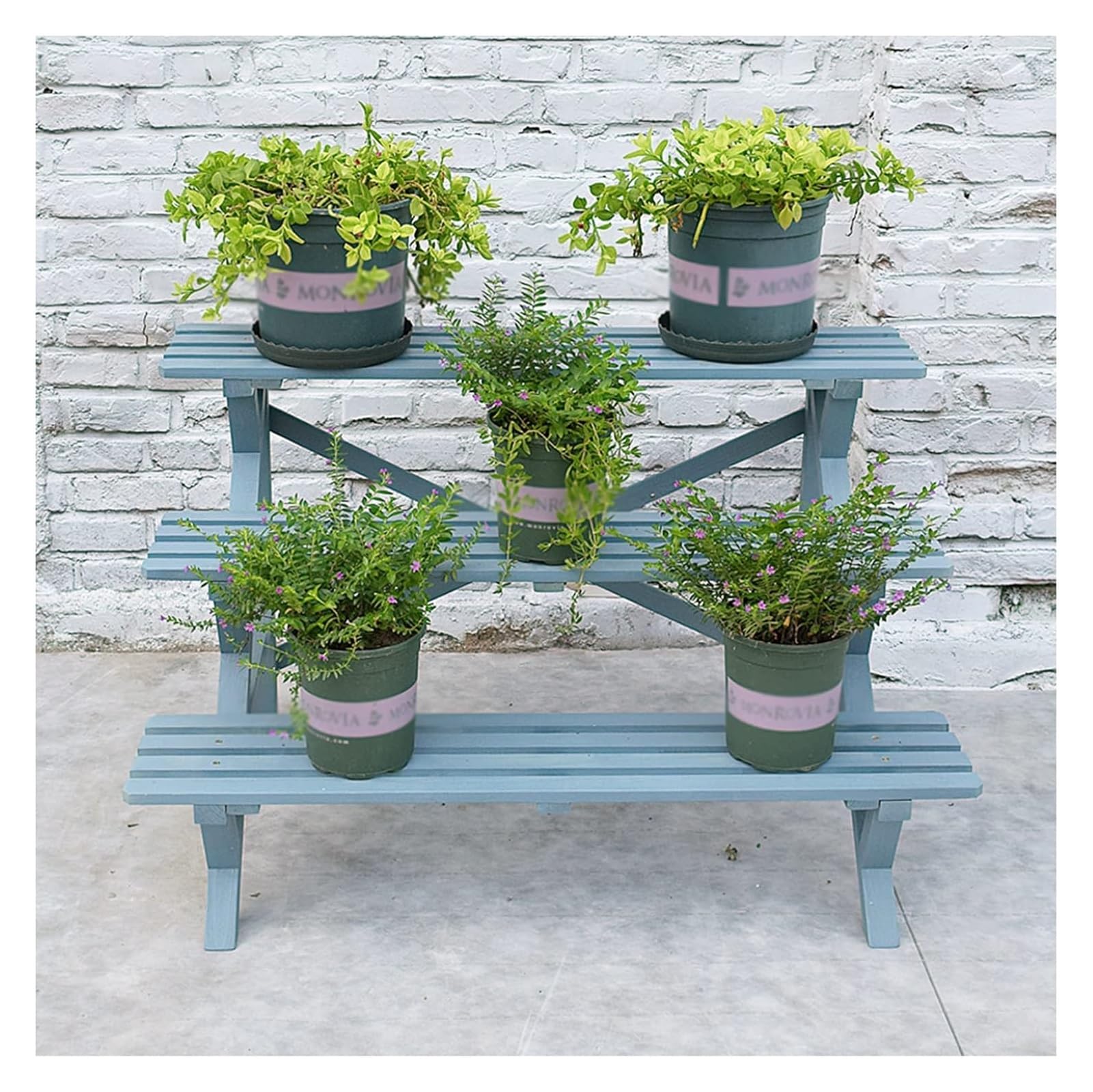 Support pour fleurs d'extérieur en bois bleu, décor de terrasse et balcon