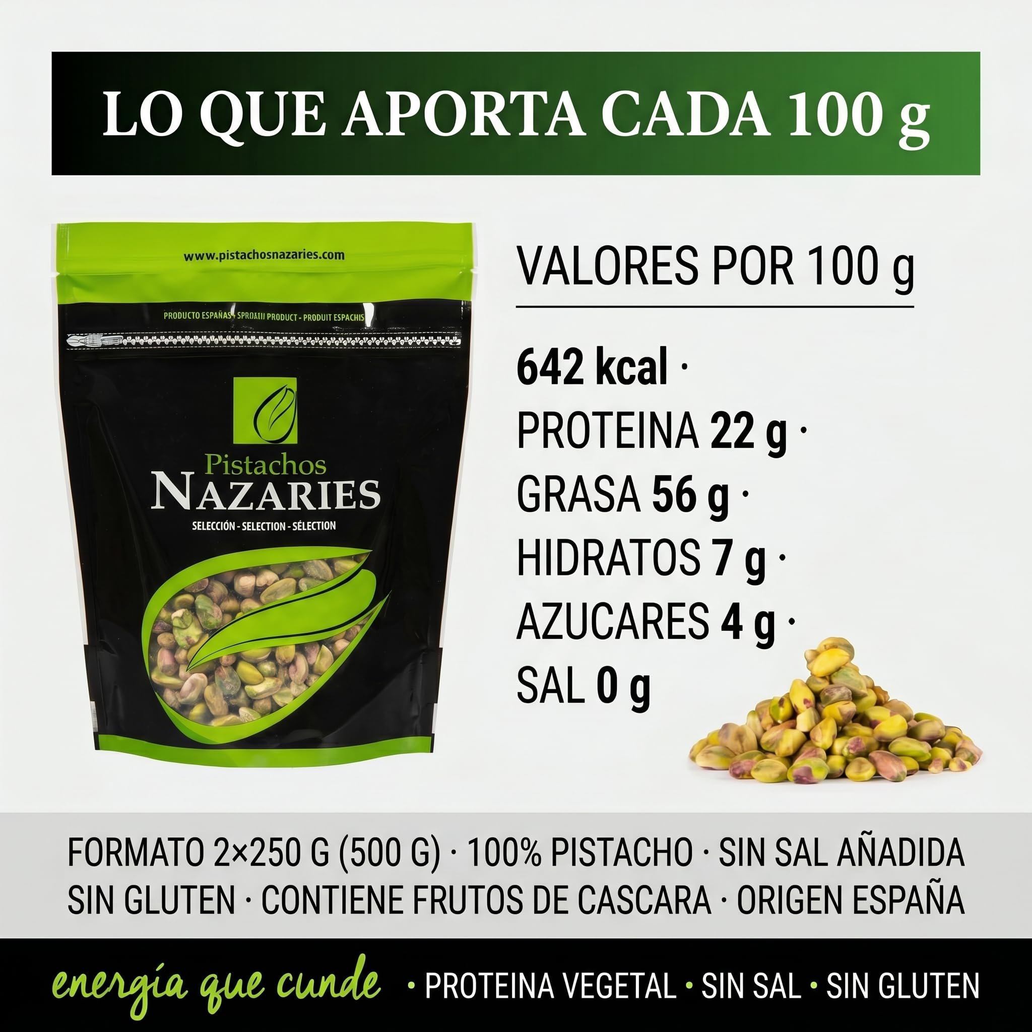 PISTACHOS NAZARIES Pelados Sin Cascara Sin Sal en Grano Natural 500 g 2x250 g Pistachos Españoles Frutos Secos Andaluces Cultivo Propio en Malaga Snack Saludable Aperitivo Reposteria Helado Bizcocho