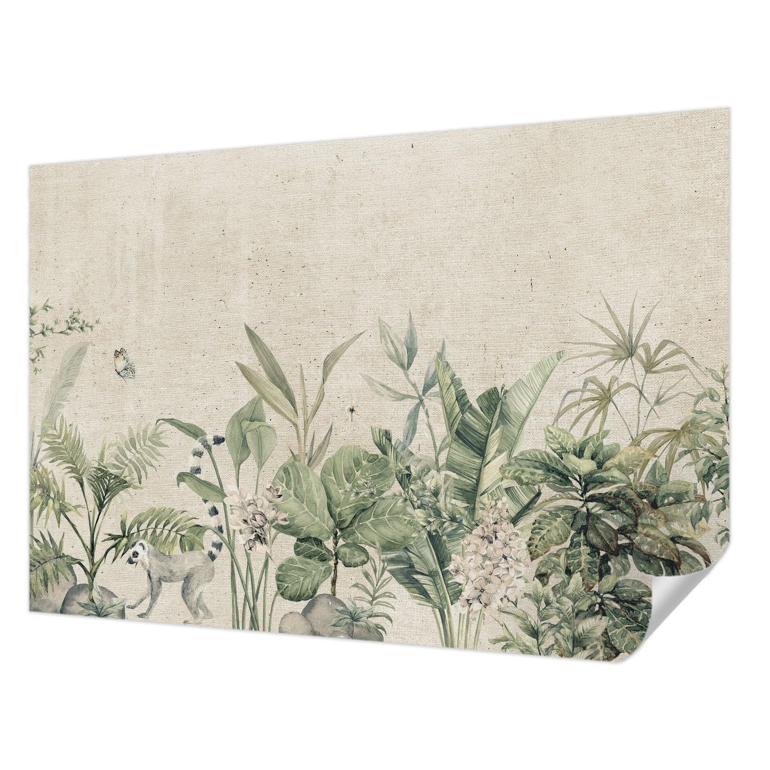 Papel pintado adhesivo para tapar imperfecciones y decorar el recibidor con selva tropical