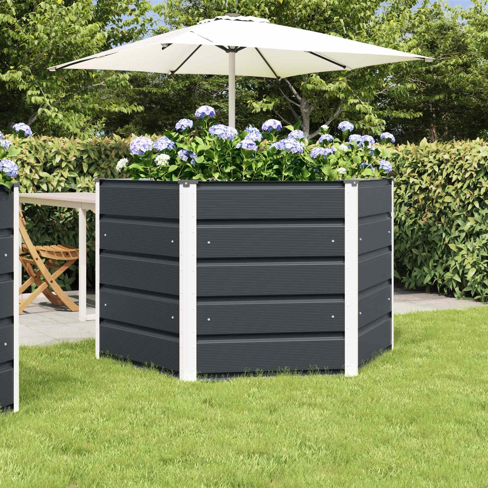 IKAYAA Galvanised Raised Bed for Garden Metal planter Raised garden bed Galvanised Steel Planter Box for Growing Outdoor Plants, Vegetables-Anthracite-129 x 129 x75 cm