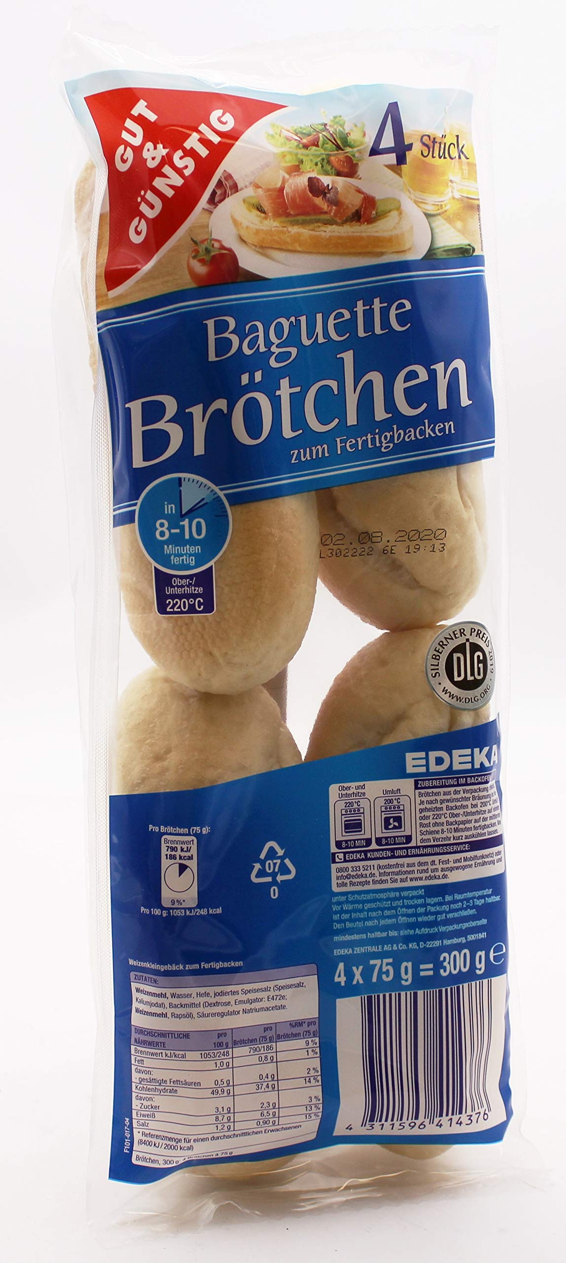 Gut & Günstig Baguette Brötchen zum Fertigbacken, 20er Pack (20 x 300g)