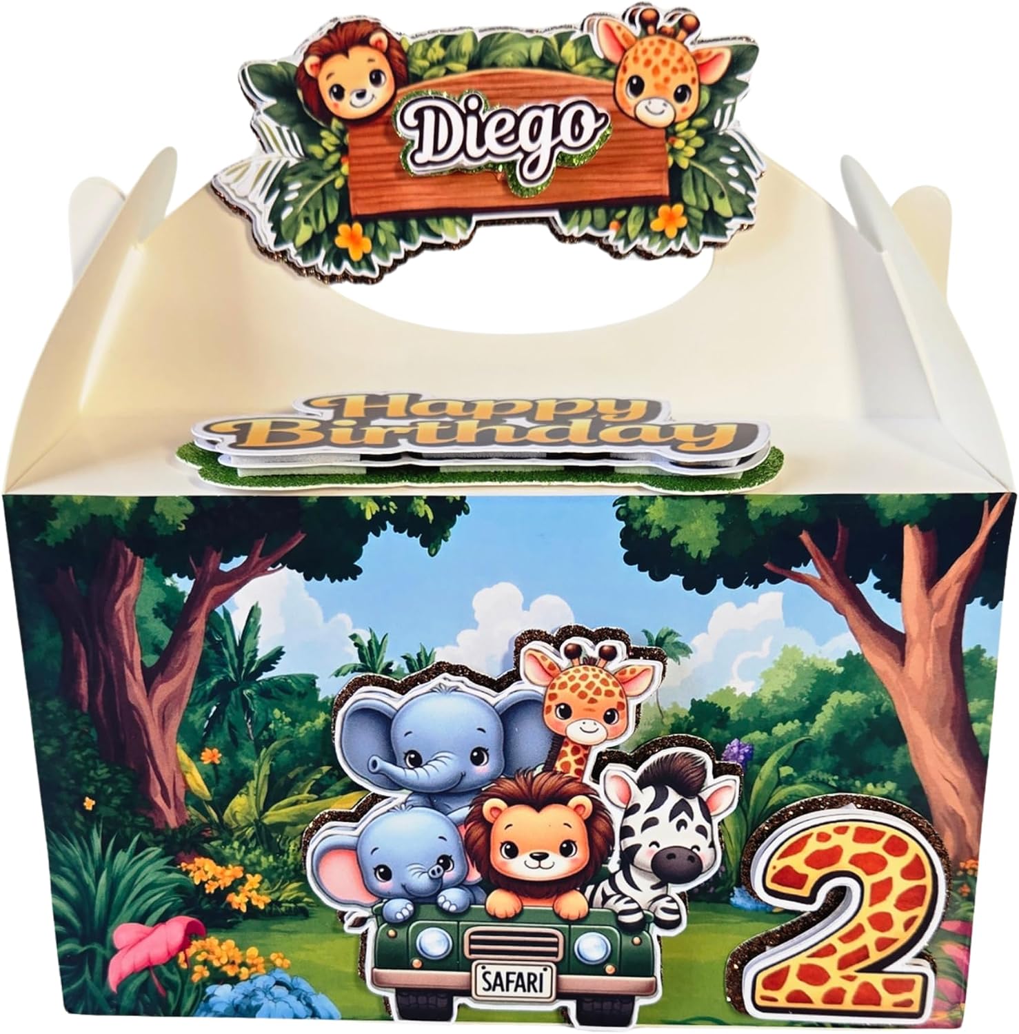 Personalized Safari Favor Box, Jungle Birthday Party Treat Box, Custom Kids Party Box with Name and Age, Safari Party Favors (12)