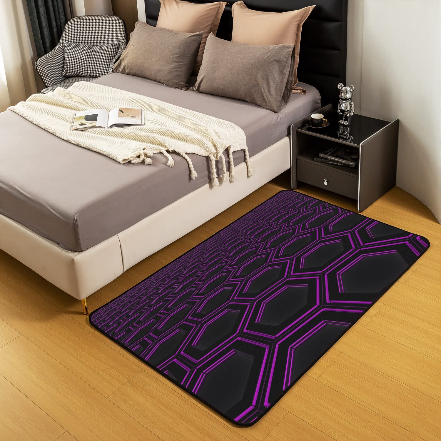 Tapis de Salon en nid d'abeille violet chambre hexagonale Tapis de Salon 100x150cm chambre balcon Décoration Géométrique Tapis Décoration Tapis nid d'abeille Tapis de sol intérieur chambre à coucher