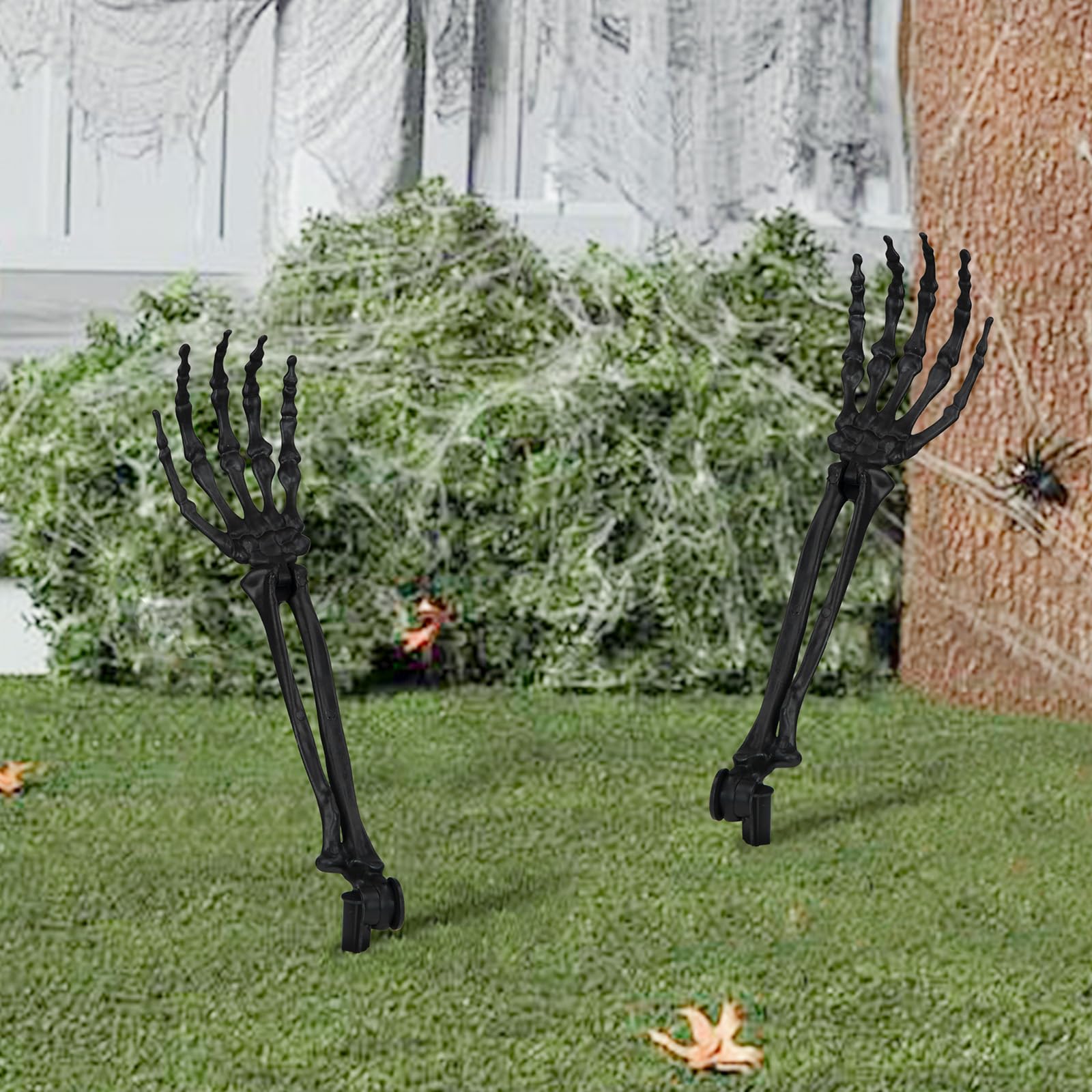 Halloween Skeleton Arm Stakes - 2 Pcs Realistic Severed Hands With Stakes, Adjustable Wrist, Outdoor Yard Decor For Halloween