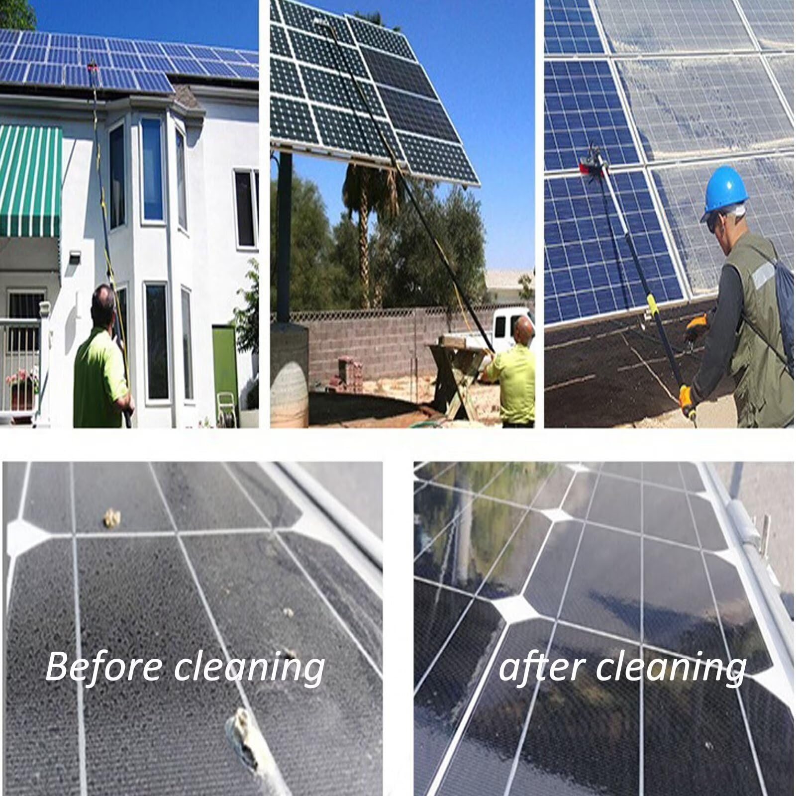Cepillo de limpieza de paneles solares ajustable de 5 a 12 m y kit de poste de alimentación de agua, herramienta de limpieza de ventanas para un lavado eficiente de paneles solares y ventanas, cabezal