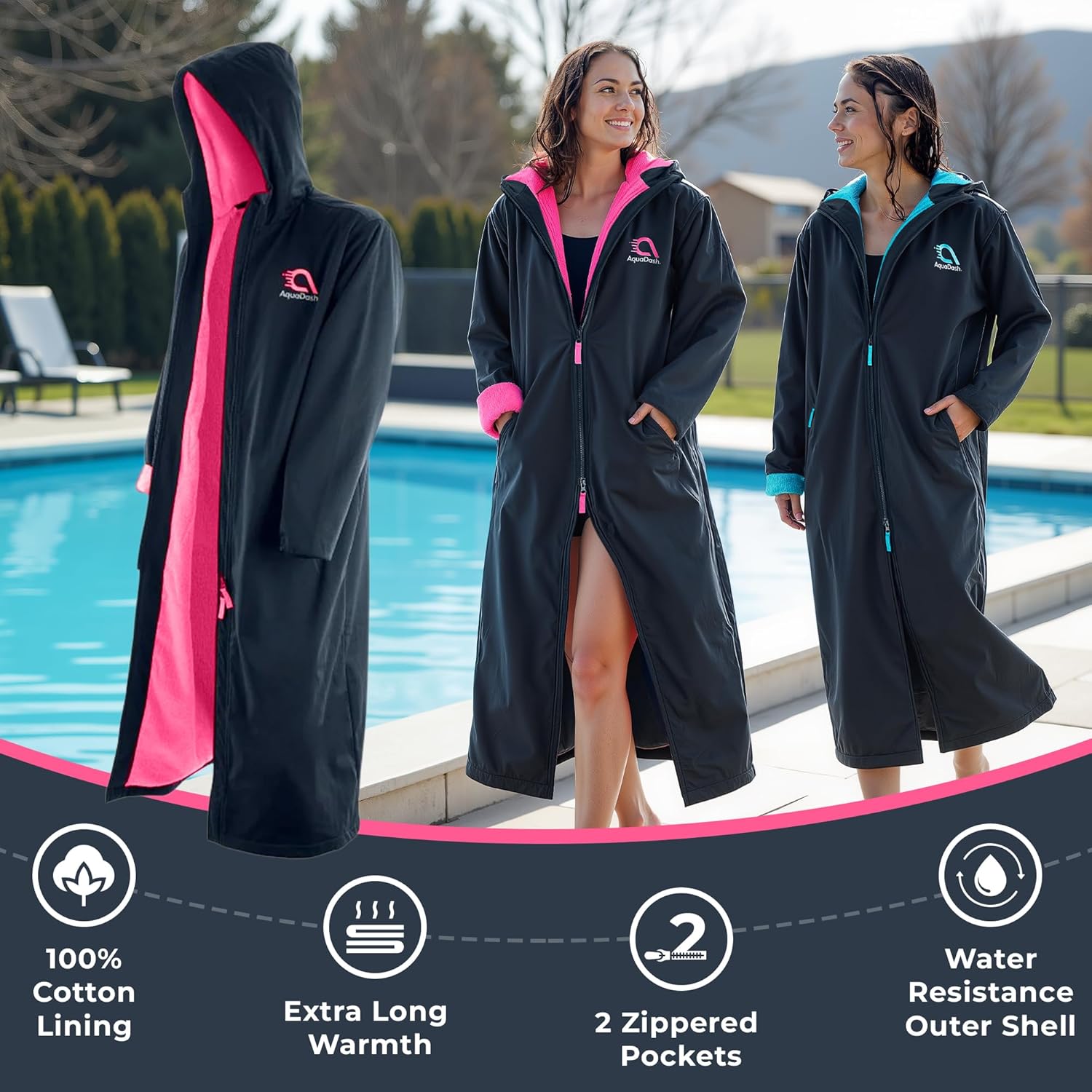 AquaDash Swim Parka, Unisex Adults, Extra Long, Natural Cotton, Formerly Great Aussie Swim Parkas