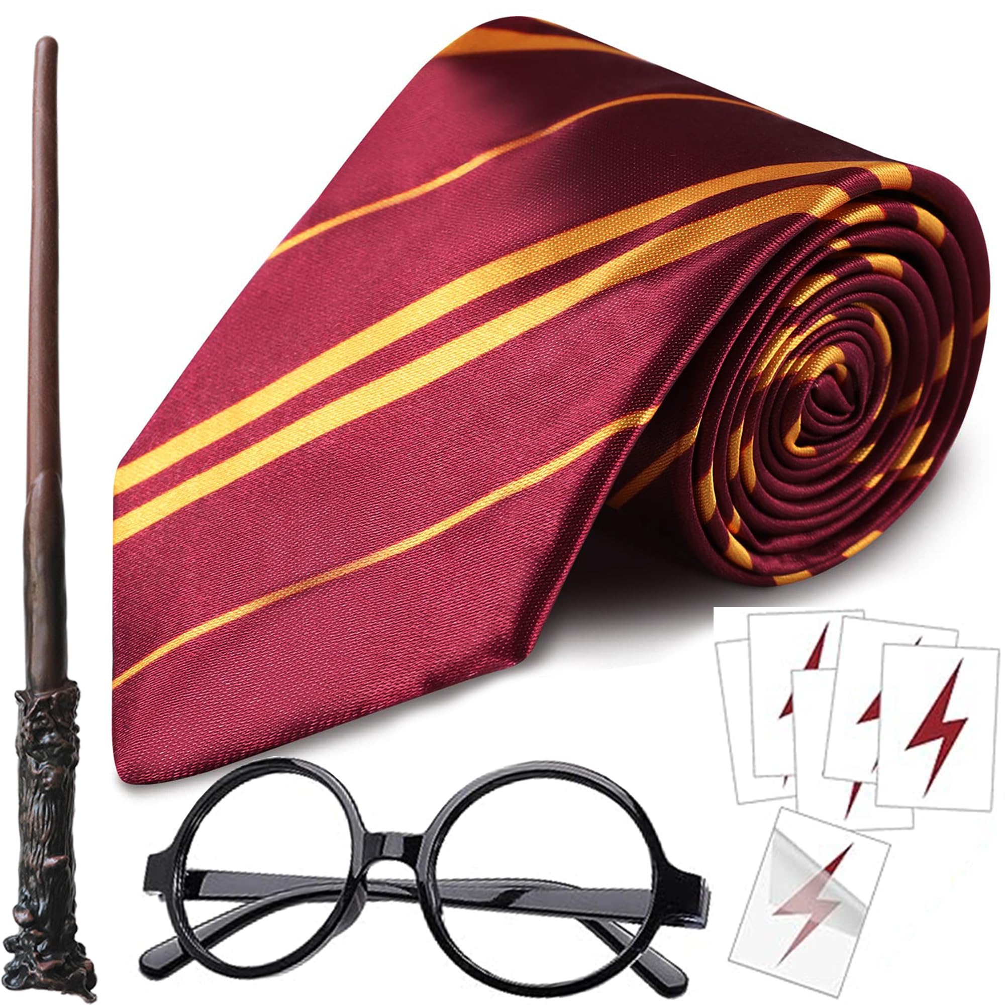 Komotu Wizard Costume,Wizard Wand and Tie and Glasses Magic Novelty Halloween Costume Accessories Set