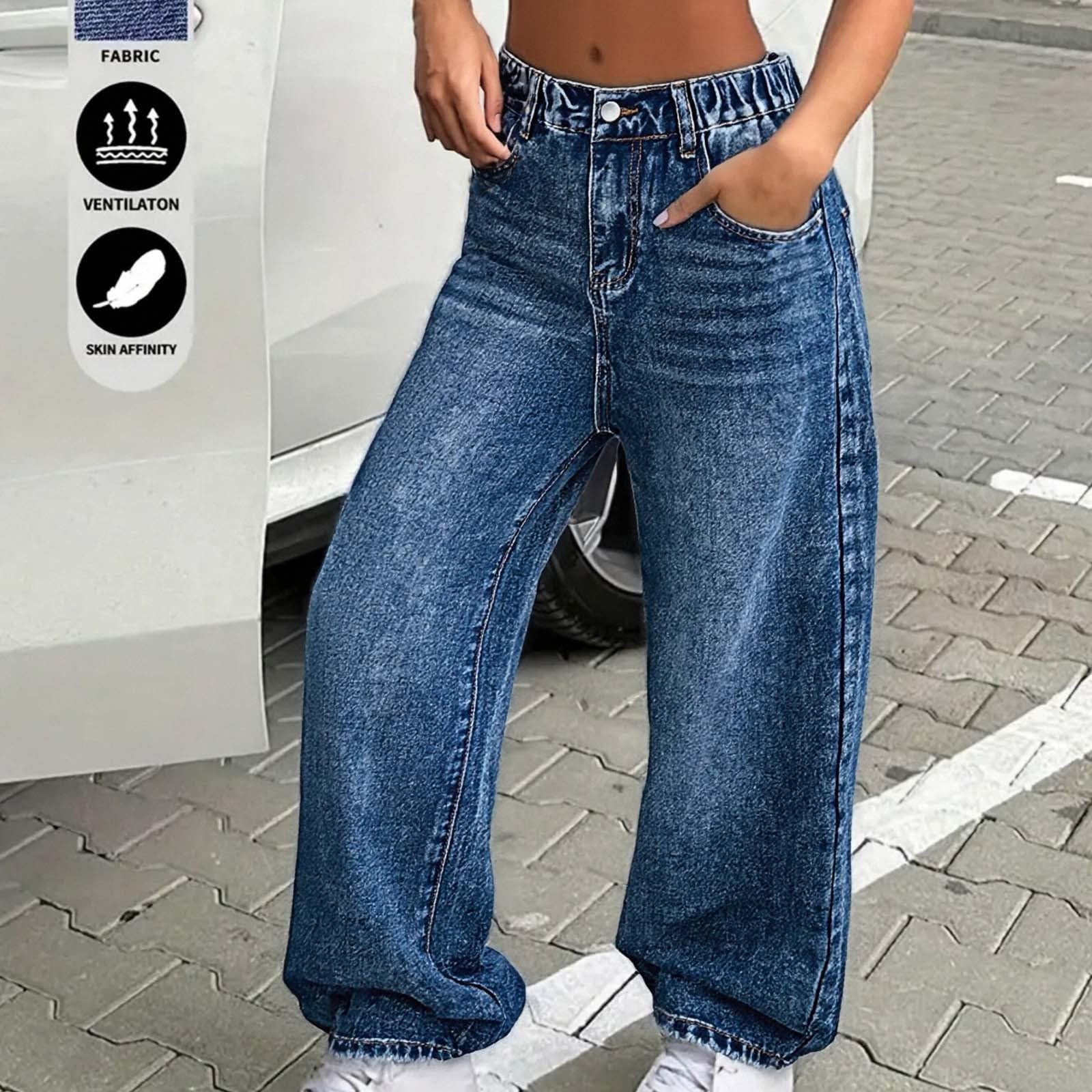 Pantaloni a Gamba Larga a Vita Alta lavati per Ragazze Adolescenti, Casual e Comodi, da Indossare Tutti i Giorni, con Uno Stile Minimalista Moderno.