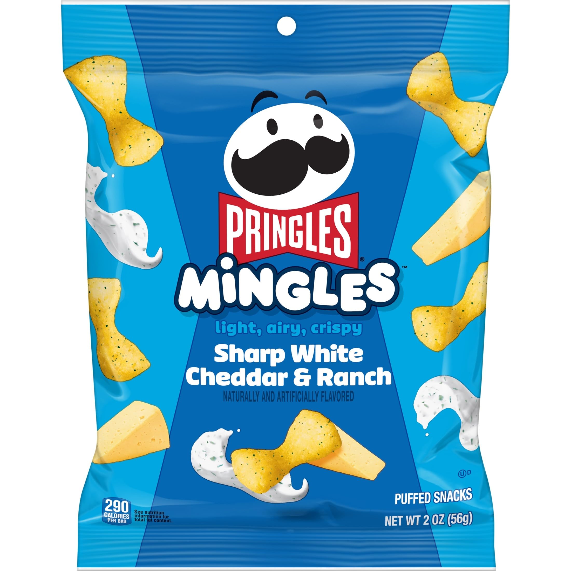Mingles Puffed Snacks, Sharp White Cheddar and Ranch, Cheese Puffs, Salty Snacks (6 Bags)