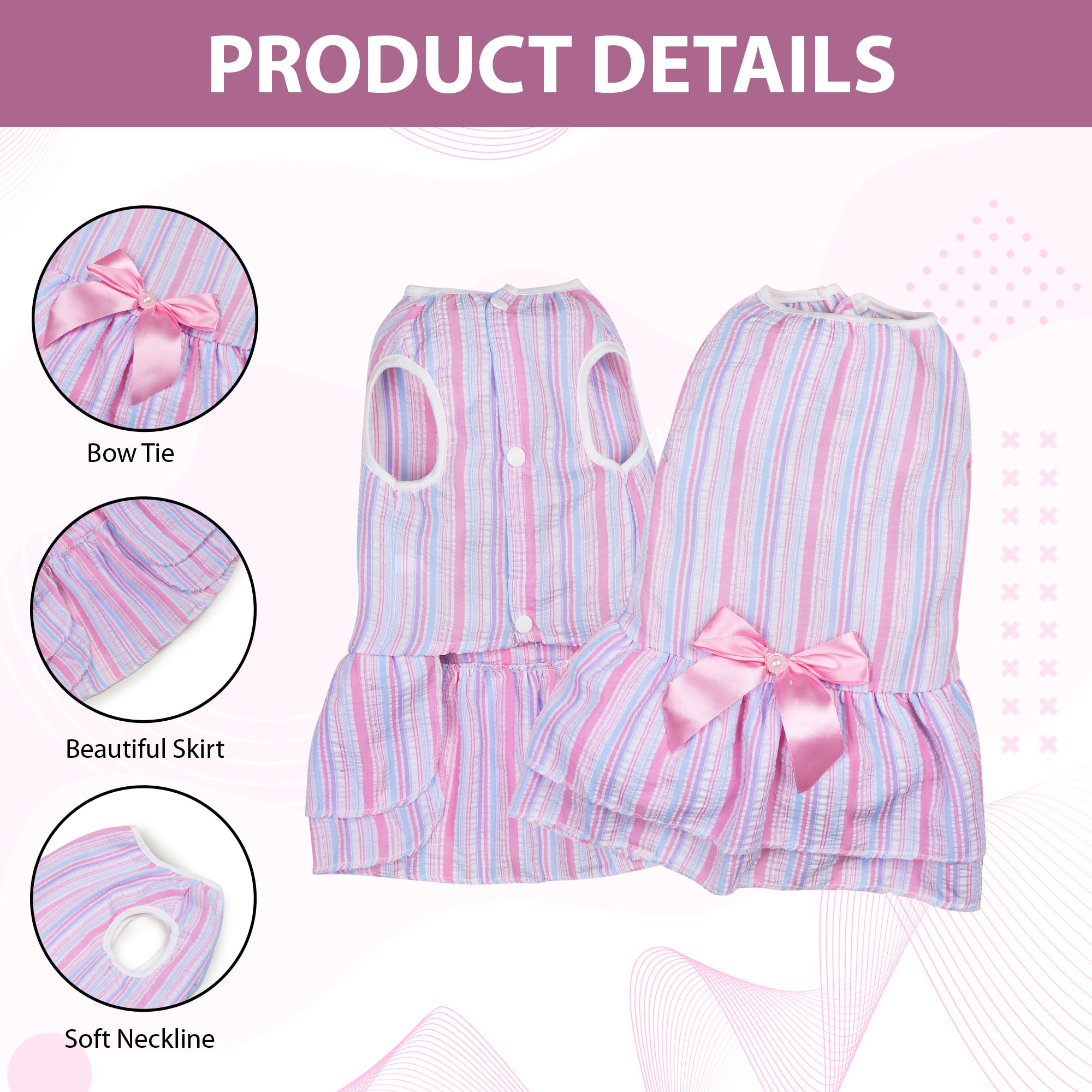 KUTKUT polycotton Small Dog Cat Girl Summer Dress Cute Bowknot Tutu Dress Striped Casual Dog Clothes Small Dogs Girl Yorkshire, Mltese Cat Pet Apparel Outfits (Size: M, Chest: 40Cm, Purple, 1 count) 1