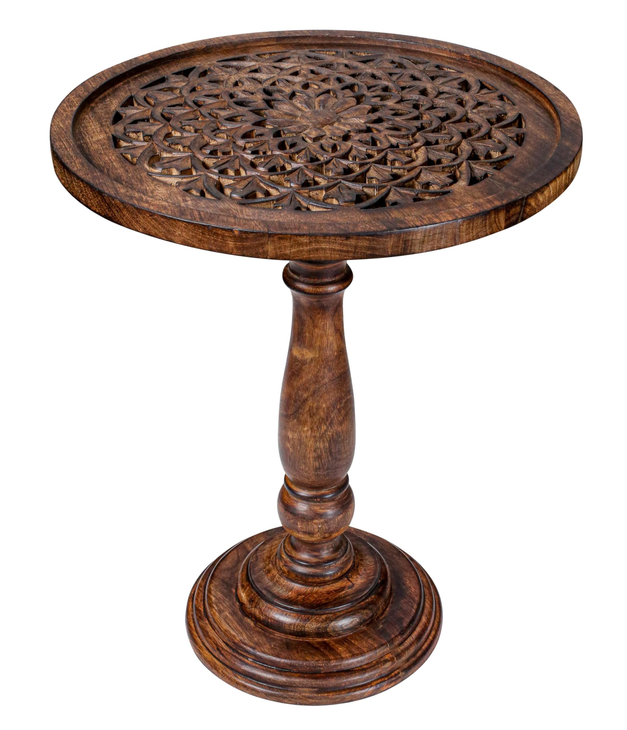 Wooden Coffee Table,End Table with Single Pillar,Small Table,Night Stand,Side Table,Bedside Table,Living Room Side Table for Magazines, Books &amp; Plants - 18"x22" - Burnt
