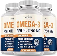 Vista 1 de Triple Strength Omega 3 Fish Oil 3750 mg - EPA & DHA - Over 3000mg Omega-3 Fatty Acids - 1350mg EPA + 900mg DHA - Best Essential Fatty Acids