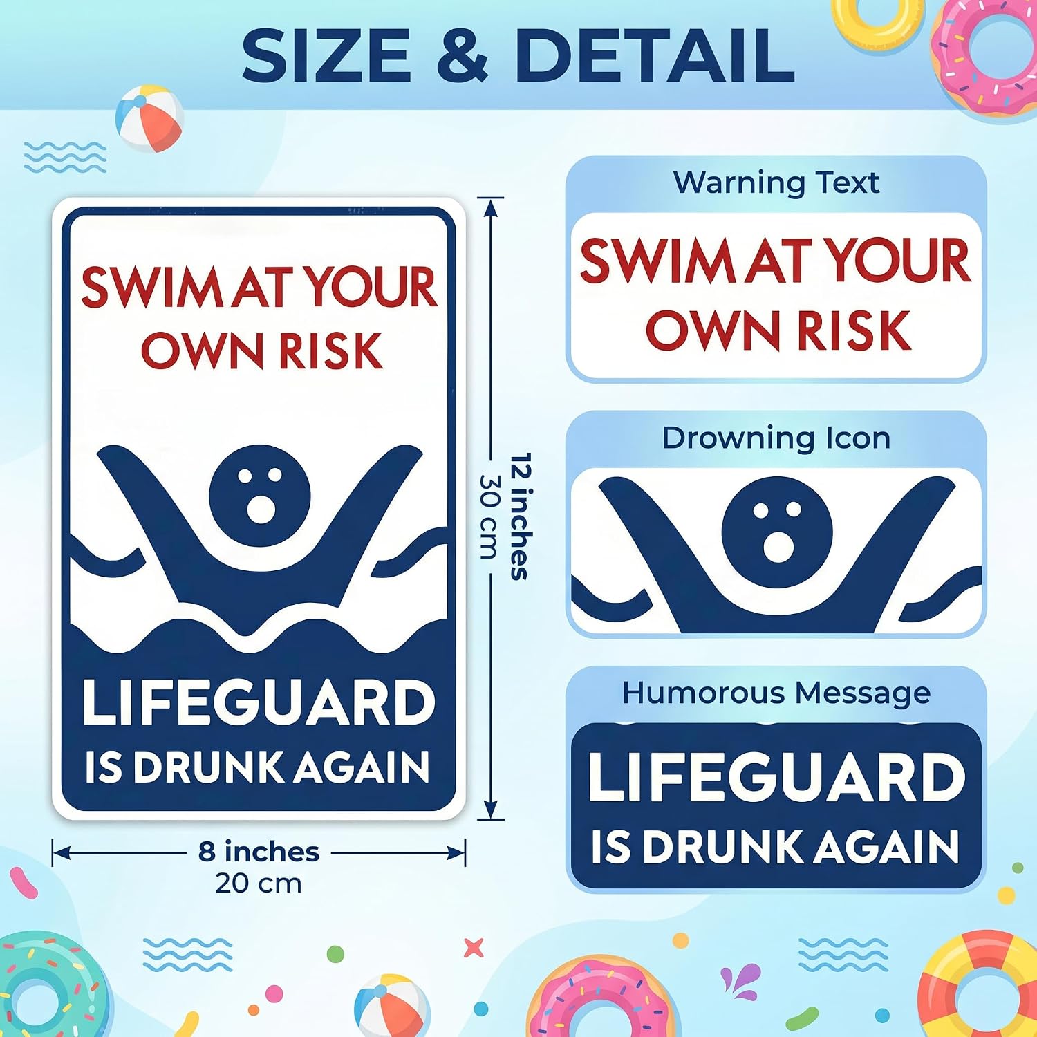 Funny Pool Sign Swim At Your Own Risk Vintage Tin Sign 8x12 INCH image 2