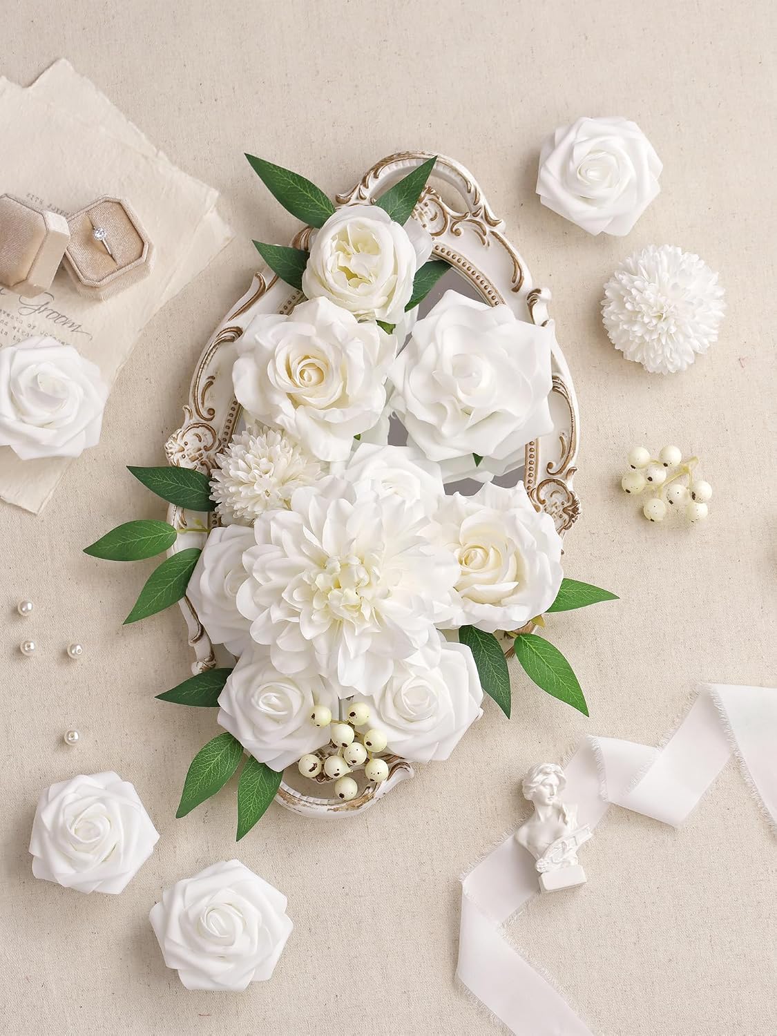 MISSPIN Artificial Flowers DIY Box Set Fake Roses Bouquet Bridal Wedding Flowers Colorful Centerpiece Table Decorations Boho Faux Floral with Stems Arrangements for Cake Home Party Indoor Outdoor