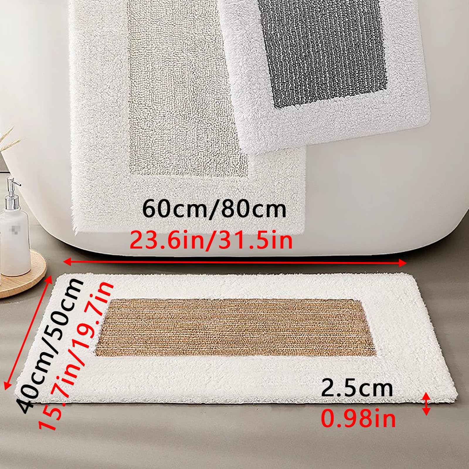 Saugfähige Badematte, Waschbare Badezimmerteppiche, Neutrale Badematte, Verschleißfest und Kratzfest, Geeignet for Badezimmer und Eingangsbereiche(White,40x60cm/15.7x23.6in)