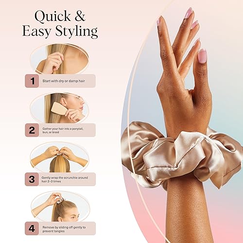 Miniatura 92 de Kitsch Coleteros de satén para mujer, ligas para el cabello sin arrugas para niñas, coleteros para todo tipo de cabello y texturas, perfectos