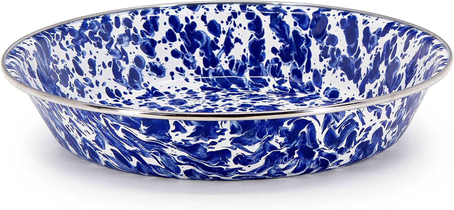 Golden Rabbit Enamelware Pie Pan Plate, 10 inch, Cobalt Swirl