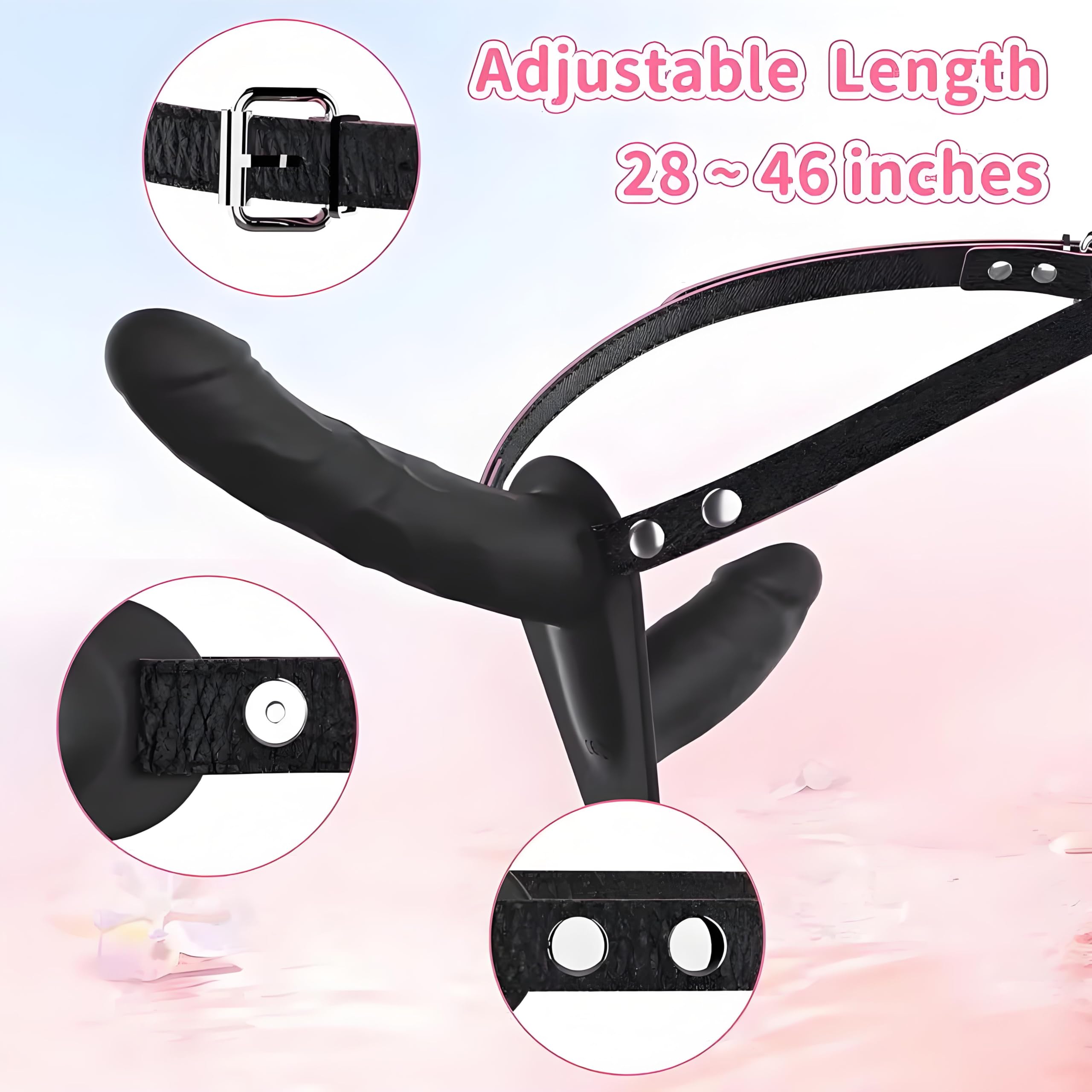 Strap-On Doble Dildo Vibradores para Lesbianas, Consolador Juguetes Sexuales para Estimulador el Anales y Clítoris para Mujeres, Alternativos Sex Toys para Parejas, Adjustable, Removeable (N1) (Black)