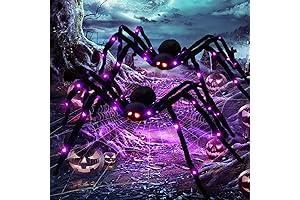 2Pcs Halloween Spider Decorations: 4.9ft Light-Up, Hairy, Giant Spiders