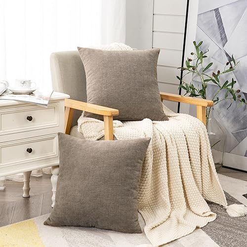 Miniatura 3 de GAWAMAY Decorative Square Throw Pillow Covers Set of 2, Super Soft Chenille Farmhouse Fall Pillowcase for Living Room Bedroom Sofa Couch Home Gris