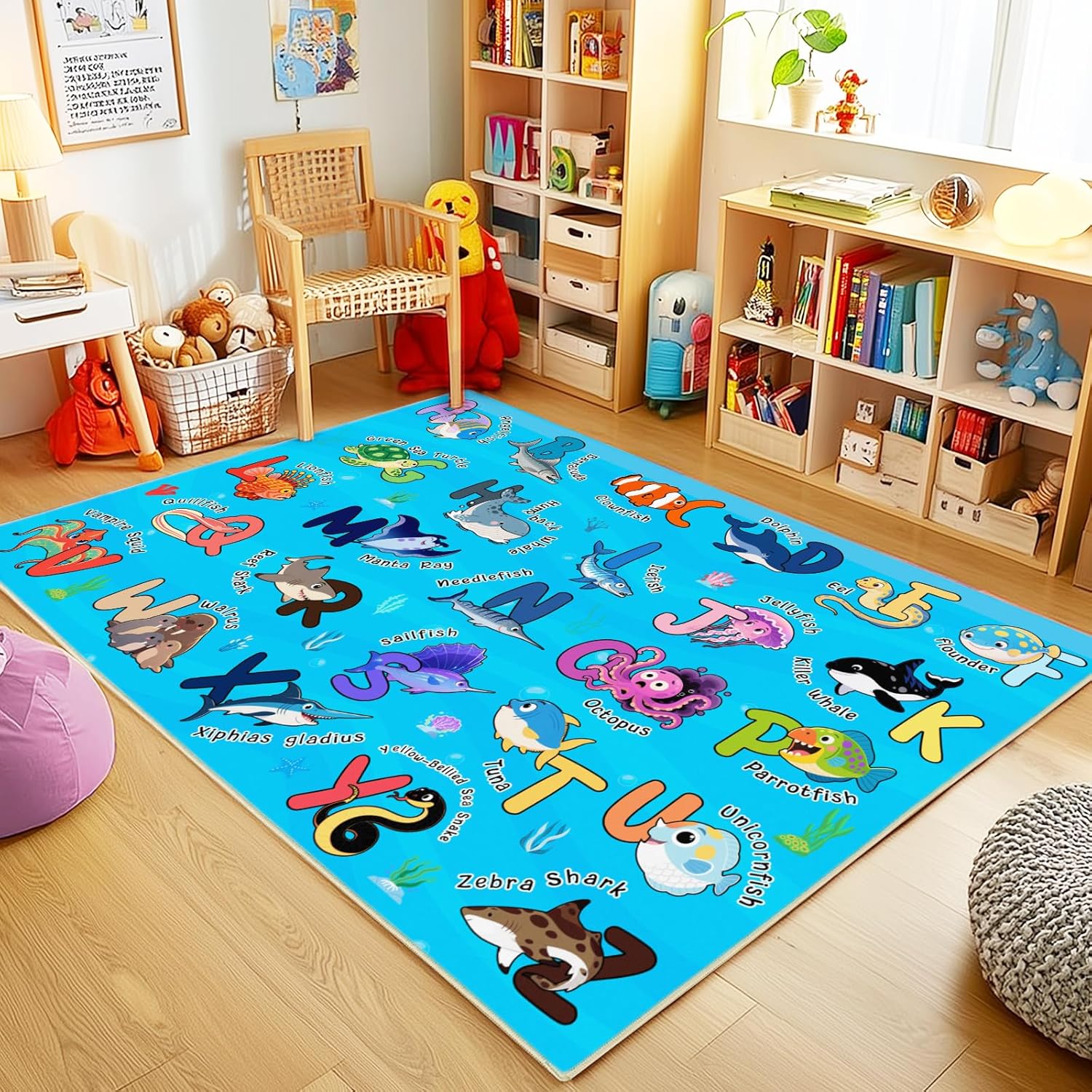 Kids Rugs for Playroom Educational Rug for Learn The ABC Alphabet, Soft Machine Washable Non-Slip Cute Carpet for Classroom Toddler Nursery Kids Room Decor Mat