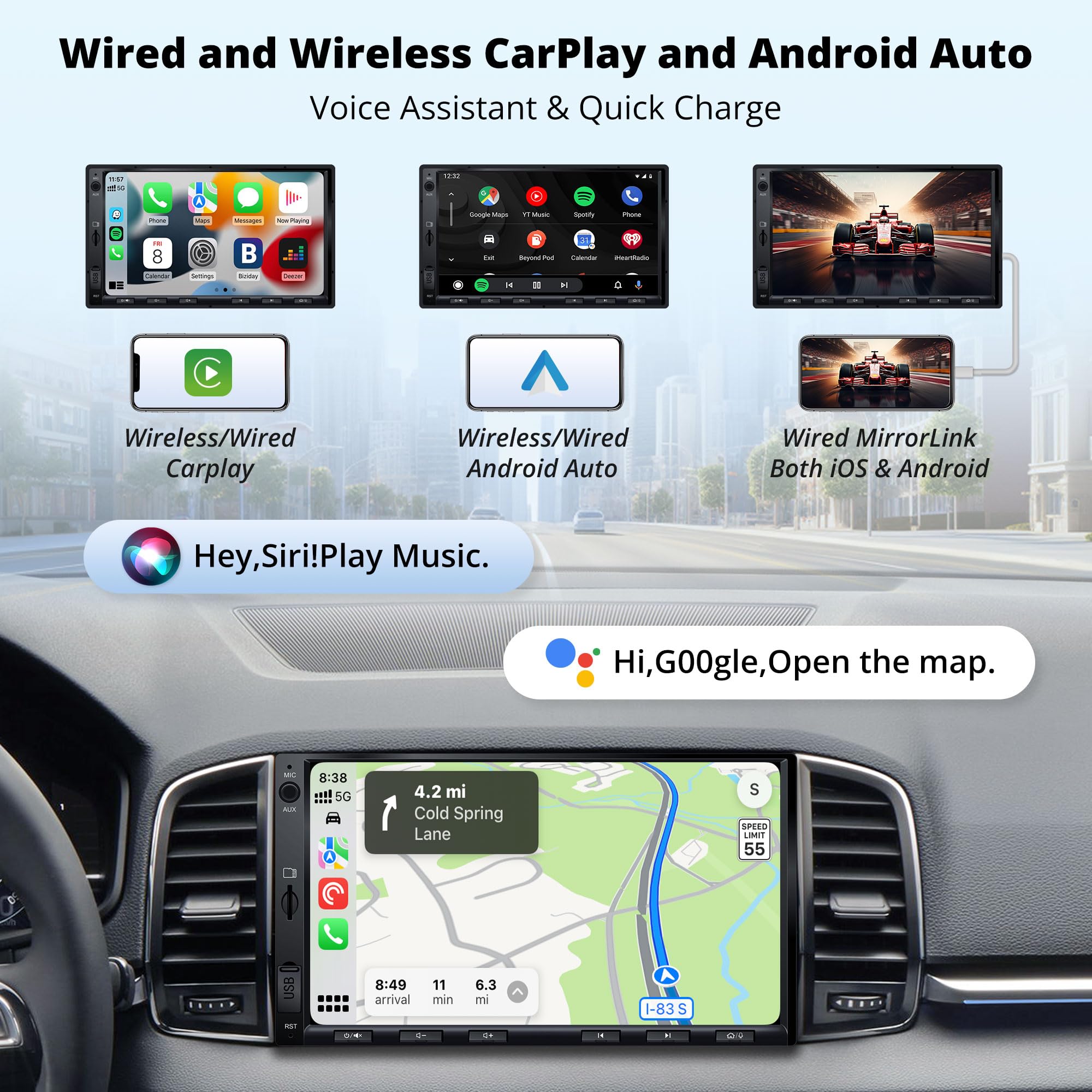 ATOTOEXCEL Autoradio 2 Din con Ricezione DAB+, Wireless Carplay & Android Auto, 7 pollici QLED Schermo per Auto con Bluetooth, Ricarica Rapida, Mirrorlink, HD LRV, AM/FM/AUX