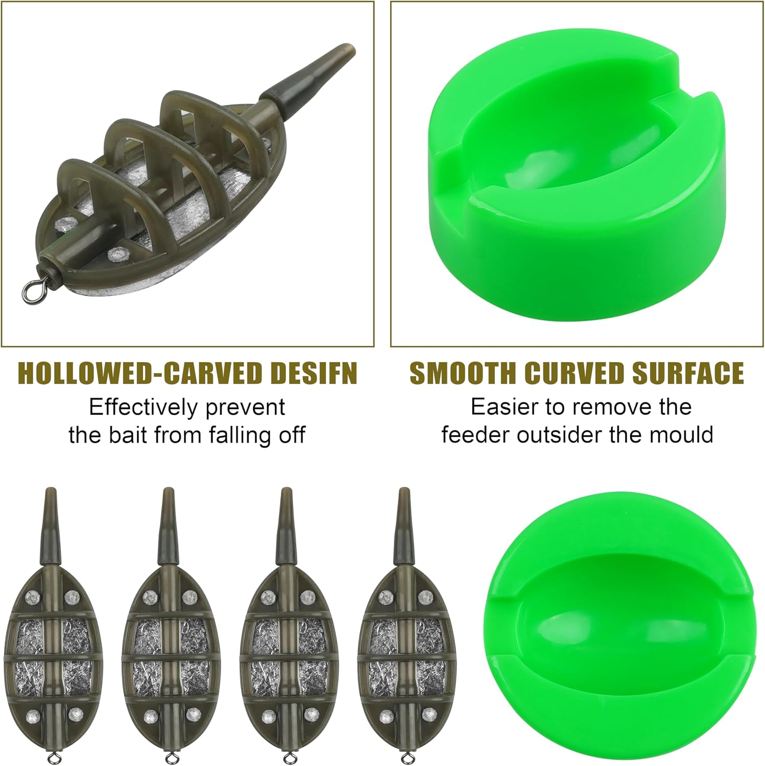 Carp Fishing Method Feeders Set 4 Inline Method Feeders with 1 Quick Release
