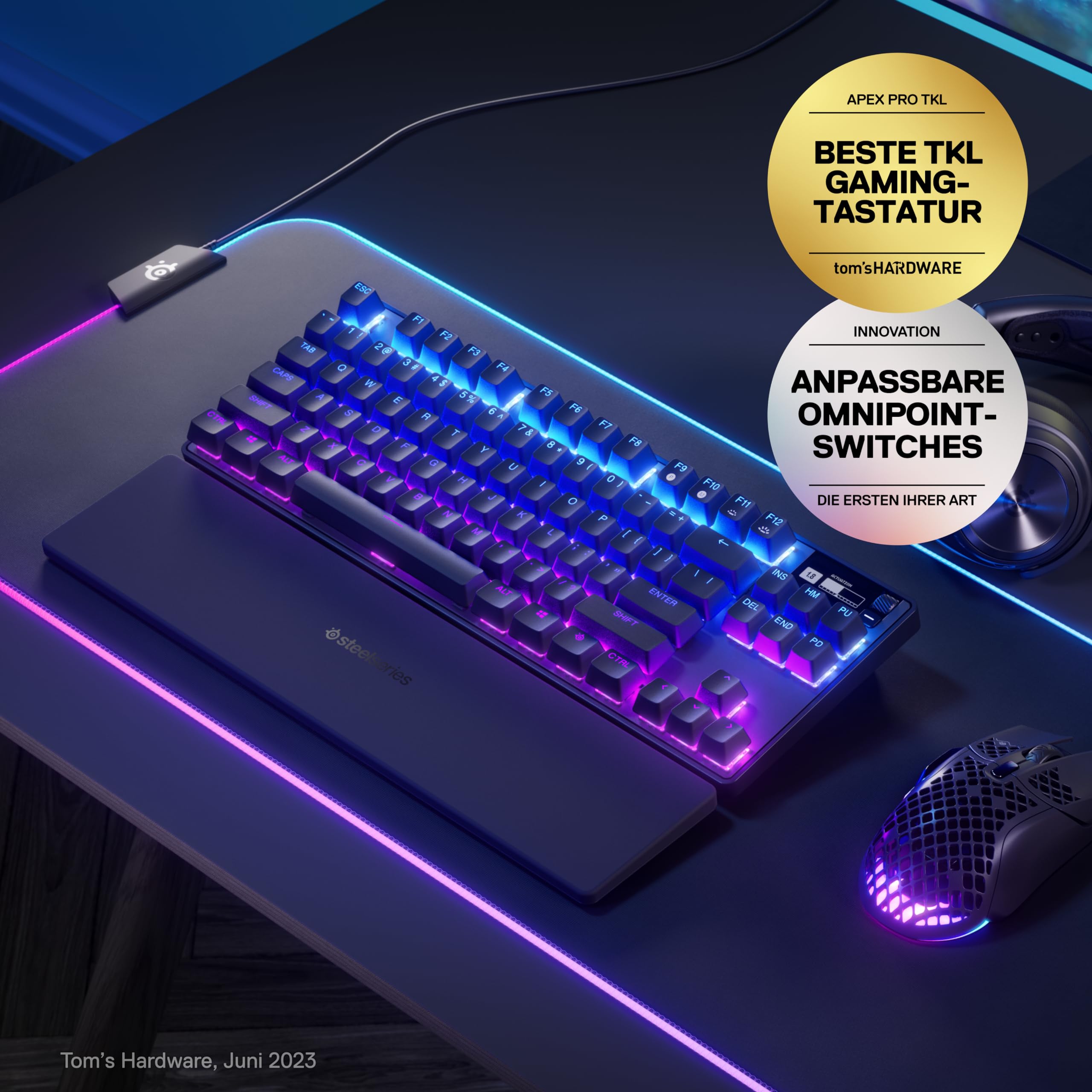 SteelSeries Apex Pro TKL Wireless HyperMagnetic Gaming-Tastatur – E-Sports TKL-Formfaktor – Anpassbares Ansprechverhalten – PBT-Keycaps – Bluetooth – 2 – Bild 2