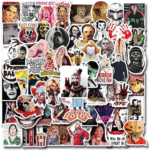 100 calcomanías de terror, regalos de terror, calcomanías de película de terror, decoración de terror, regalos de películas de miedo, regalos