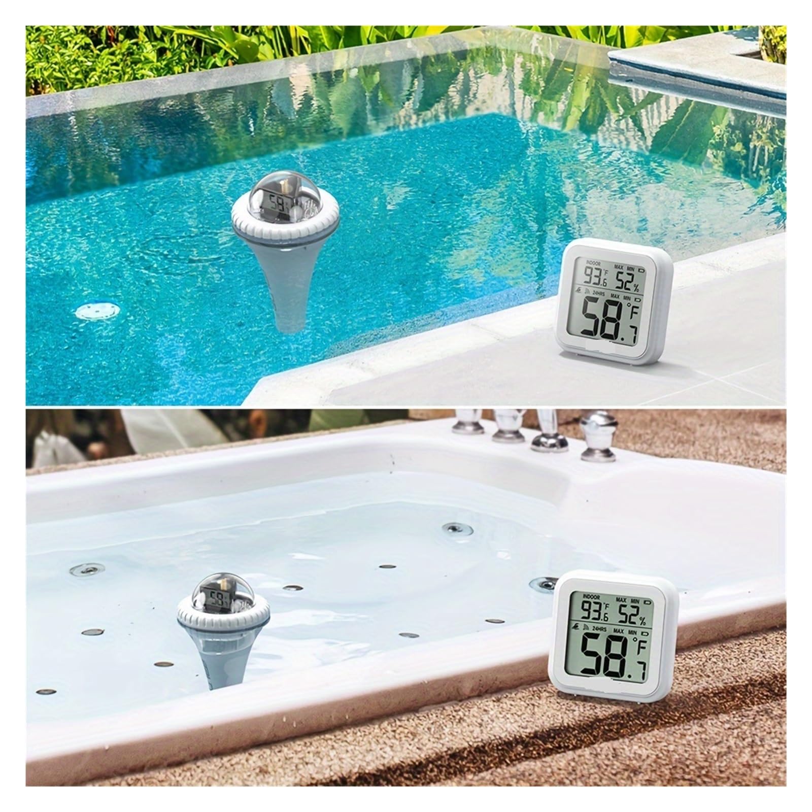 Termómetro De Piscina Inalámbrico Flotante Fácil Lectura For Piscinas, Jacuzzis Y Estanques(B0565T White)