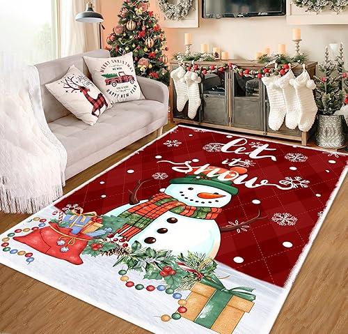 Miniatura 7 de Alfombra de Navidad con diseño de copos de nieve rojos, dorados y blancos, 3 x 5 pies, moderna alfombra abstracta de copos de nieve, decoración