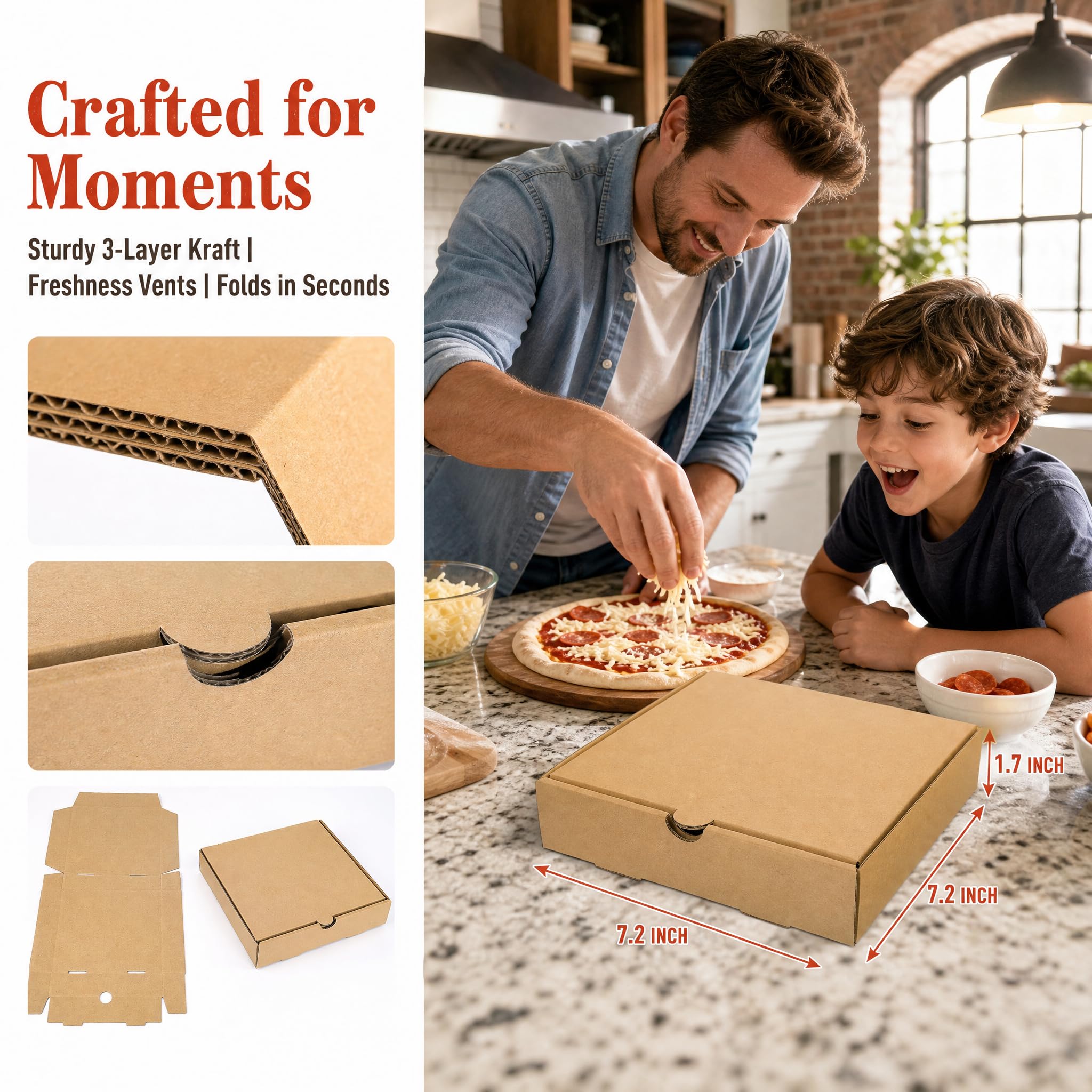 ZENFUN 40 mini scatole per pizza in carta kraft 18 x 18 x 3 cm ondulate contenitori da asporto