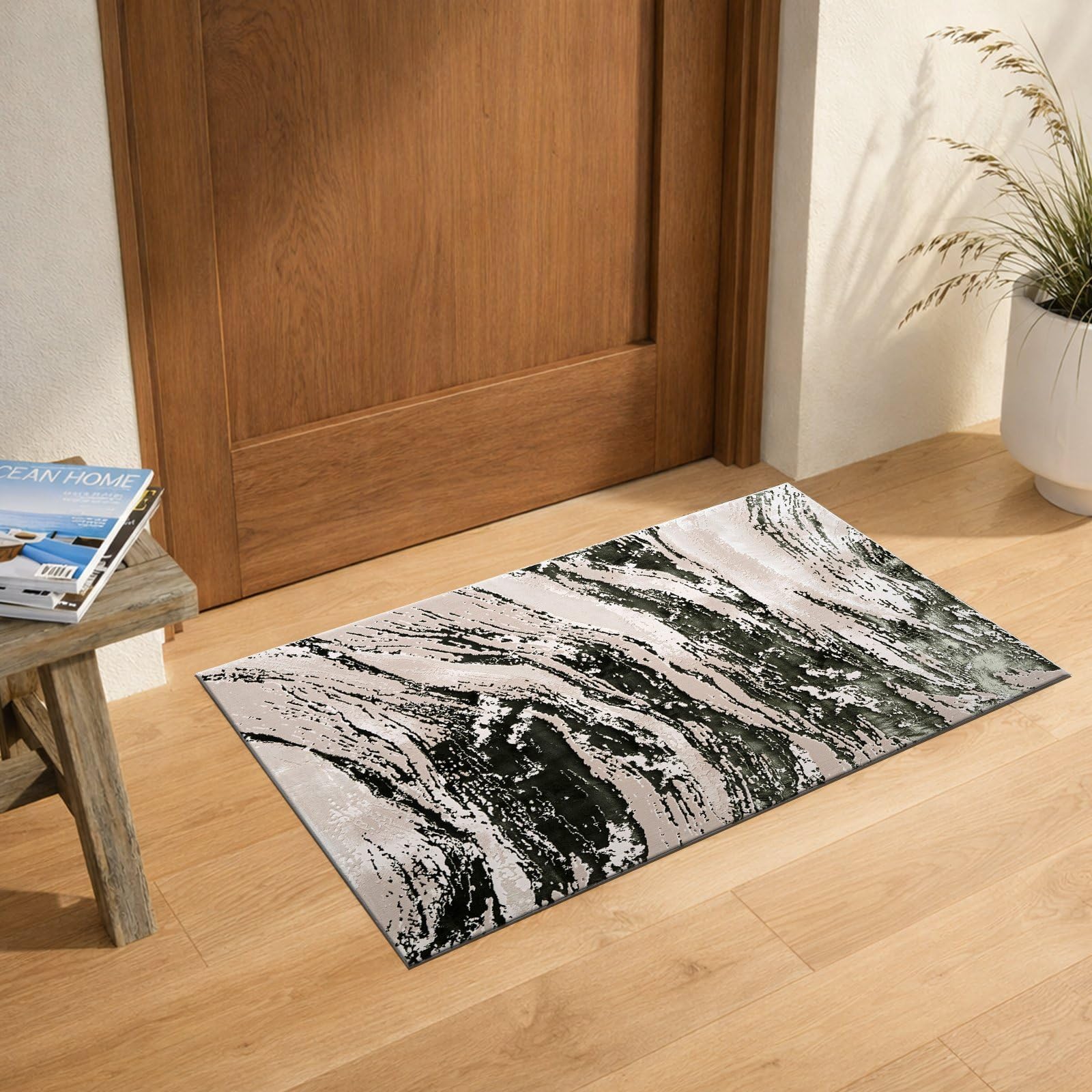 renoazul® Jute Runner Rugs For Bedroom - Jeze Abstract Green Rug - 60 x 110 cm - Washable Kitchen Runner, Corridor Rug and Welcome Mat — image 1
