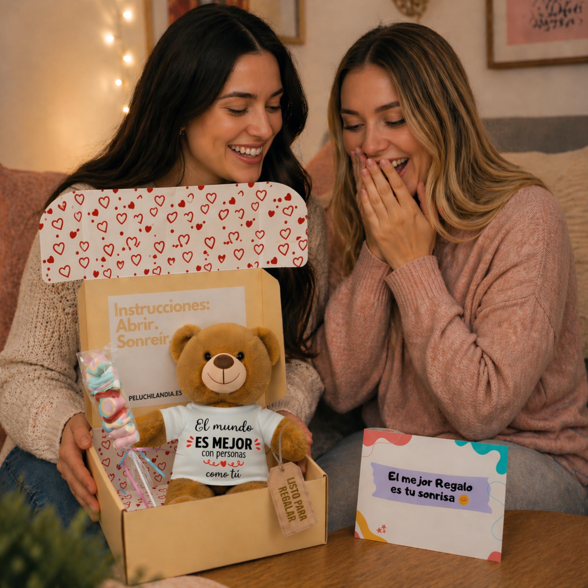 Peluchilandia Regalos Originales para Mujer y Amigas - Osito de Peluche con Mensaje Emotivo en Caja Regalo - Detalle para Cumpleaños, Enamorados o Día de la Madre (MARRÓN)