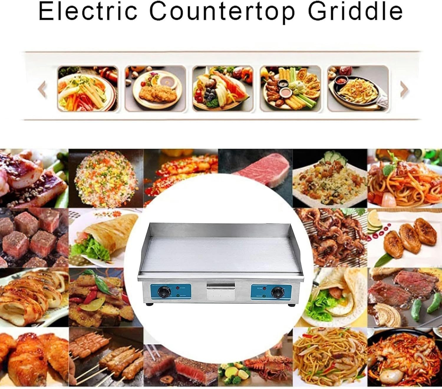 Electric Countertop Flat Top Griddle, 4400W Stainless Steel Commercial Restaurant Teppanyaki Grill with Adjustable Temperature Control 0°C-300°C, for Home Use